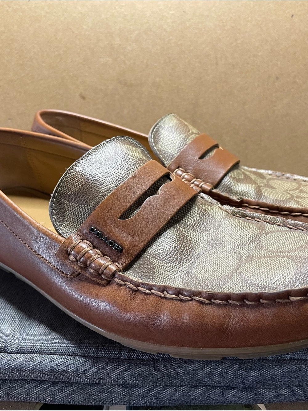 Coach Men’s Two-Tone Brown Leather Penny Loafers